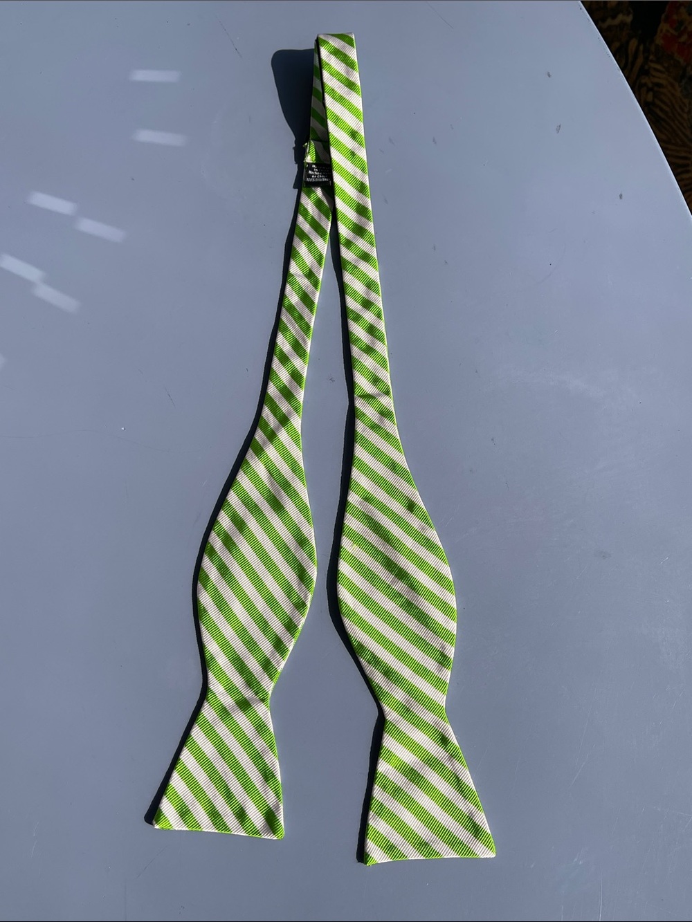 Green and White Diagonal Stripes Adjustable 100% Silk Bow Tie